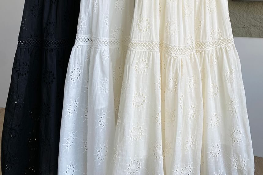 Lace Trim A-Line Midi Skirt