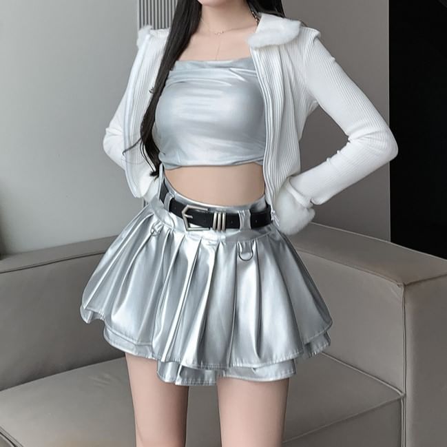 Metallic Layered Mini Skirt