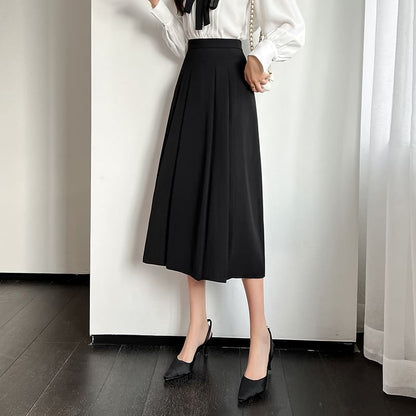 Accordion Pleat Midi A-Line Skirt