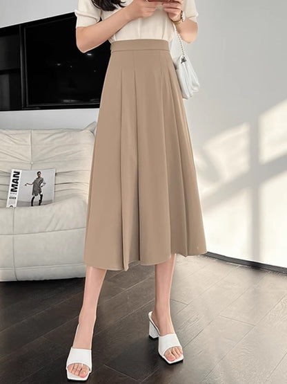 Accordion Pleat Midi A-Line Skirt