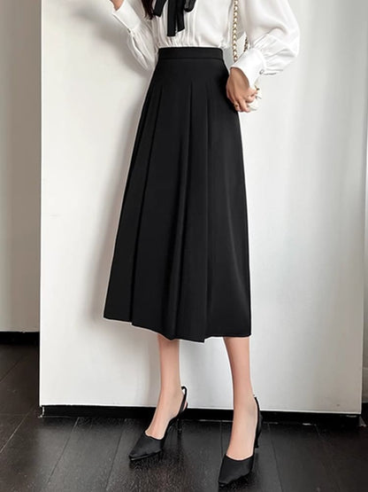 Accordion Pleat Midi A-Line Skirt