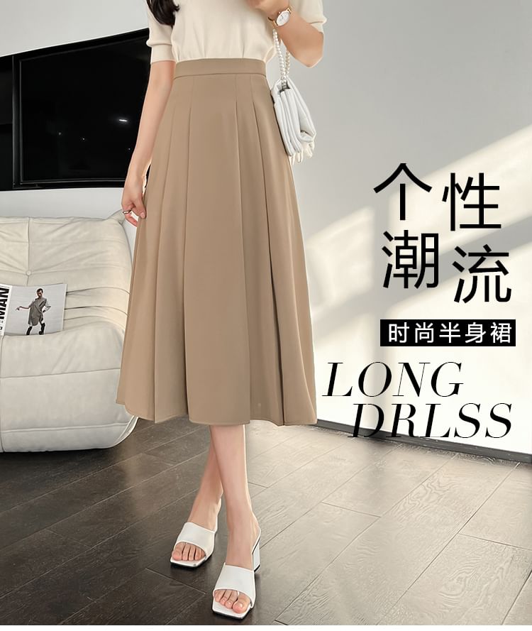 Accordion Pleat Midi A-Line Skirt