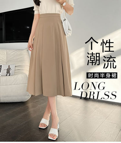 Accordion Pleat Midi A-Line Skirt