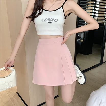 Pleated Mini A-Line Skirt