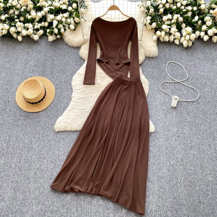 Cowl Neck Tee with Maxi Skirt Set