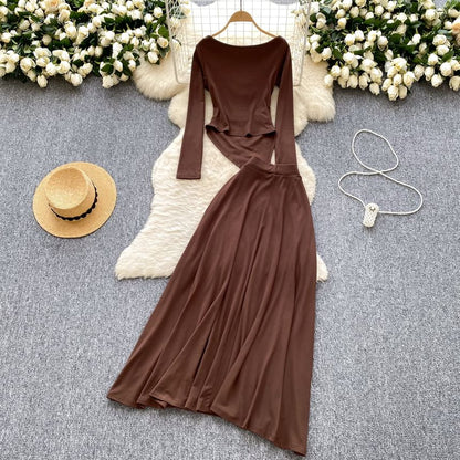 Cowl Neck Tee with Maxi Skirt Set