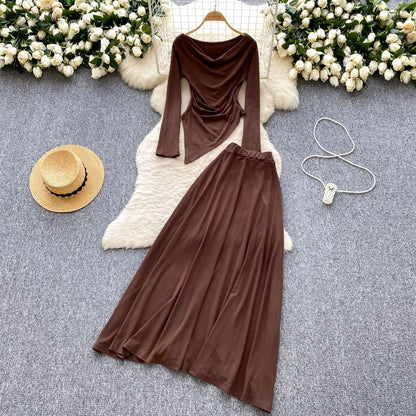 Cowl Neck Tee with Maxi Skirt Set