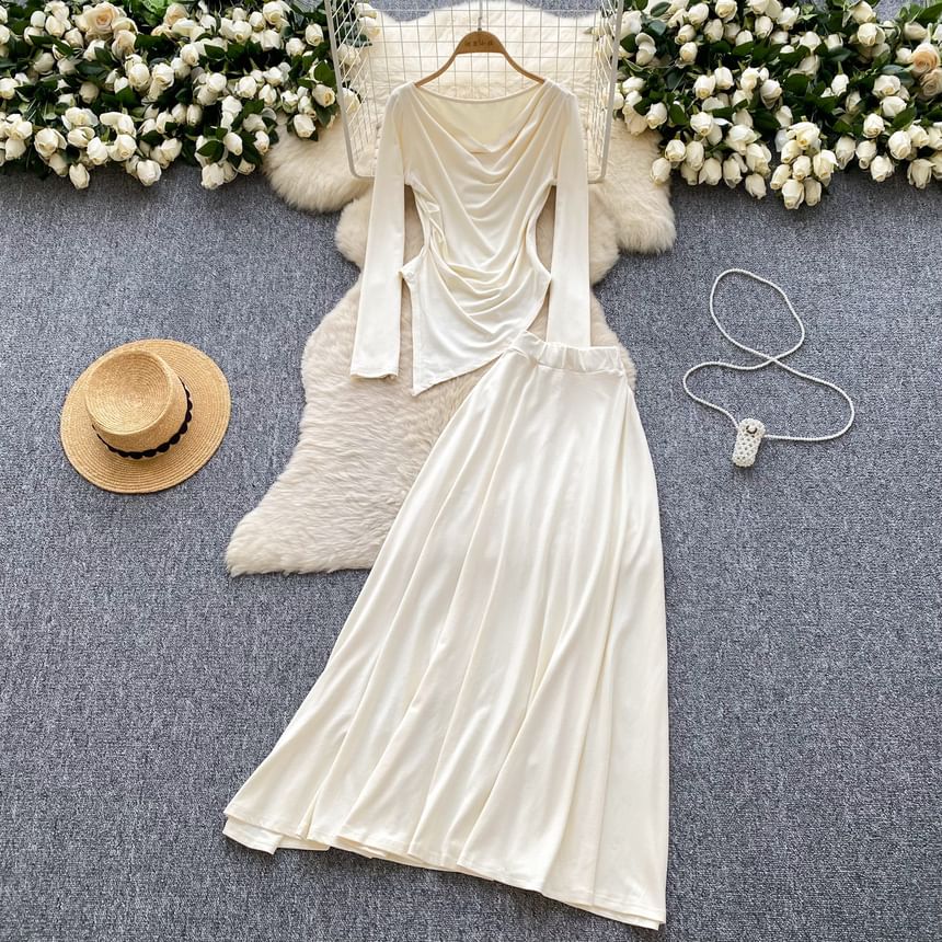 Cowl Neck Tee with Maxi Skirt Set