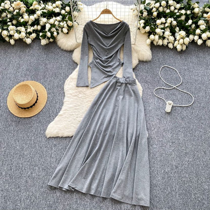 Cowl Neck Tee with Maxi Skirt Set