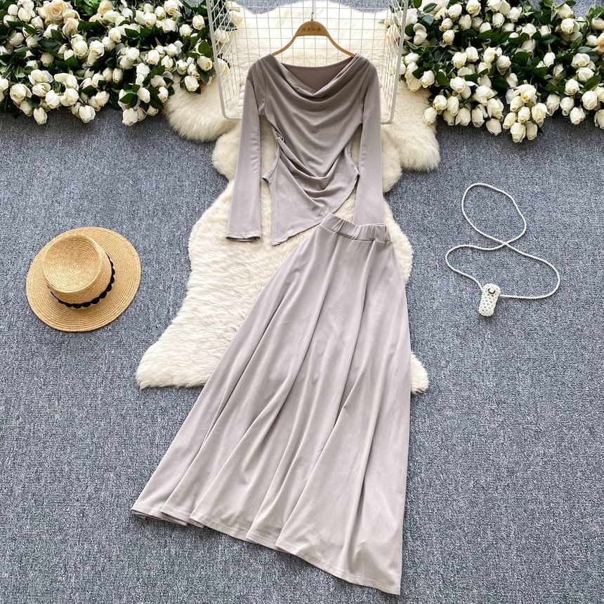 Cowl Neck Tee with Maxi Skirt Set