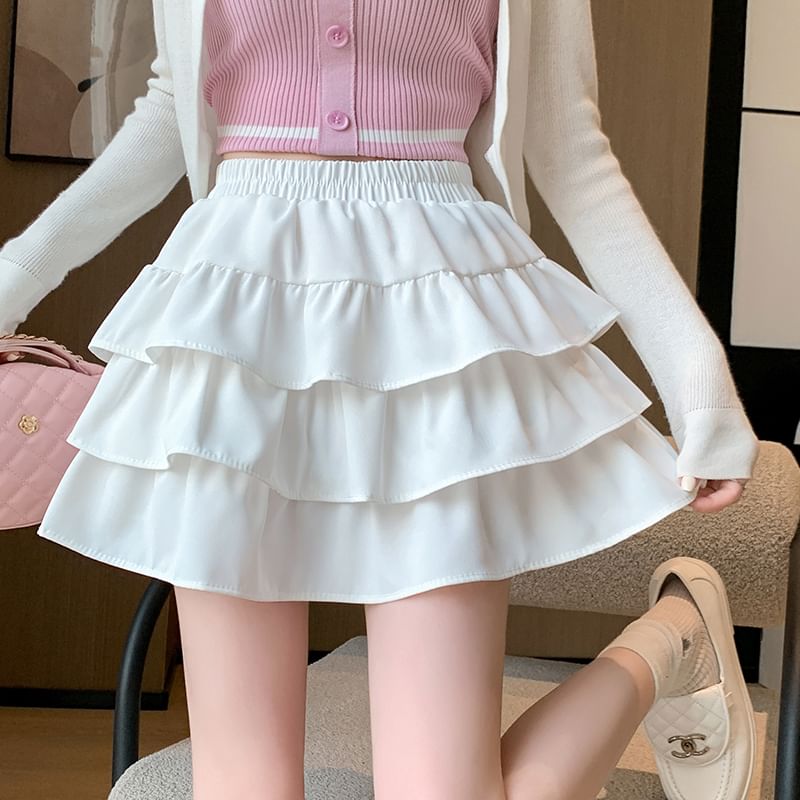Elastic Waist Tiered Mini Skirt