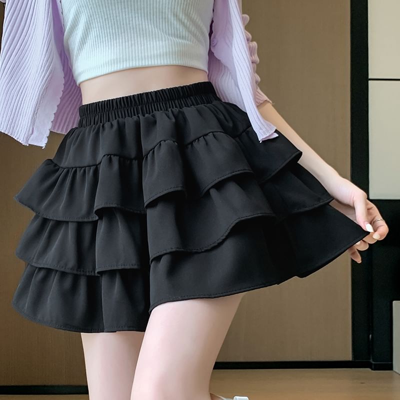 Elastic Waist Tiered Mini Skirt