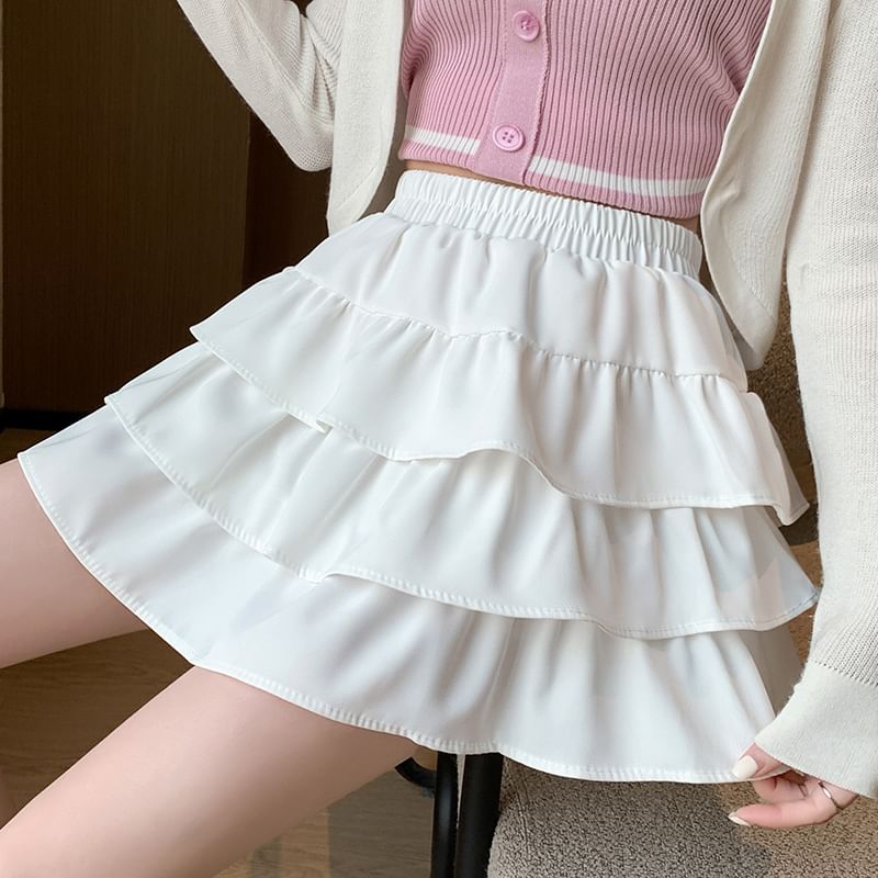 Elastic Waist Tiered Mini Skirt