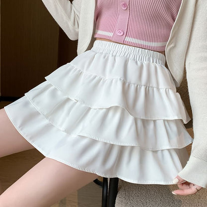 Elastic Waist Tiered Mini Skirt