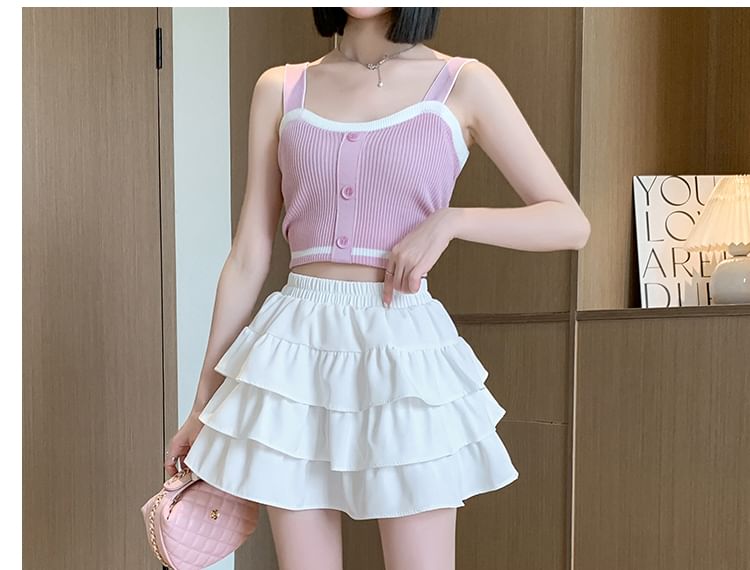 Elastic Waist Tiered Mini Skirt