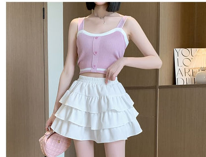 Elastic Waist Tiered Mini Skirt