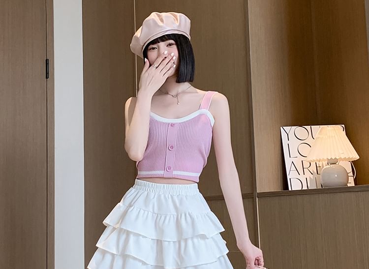 Elastic Waist Tiered Mini Skirt