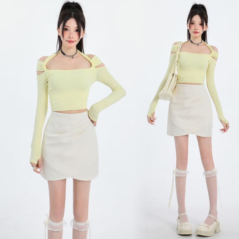 Glitter Ruched Mini Skirt
