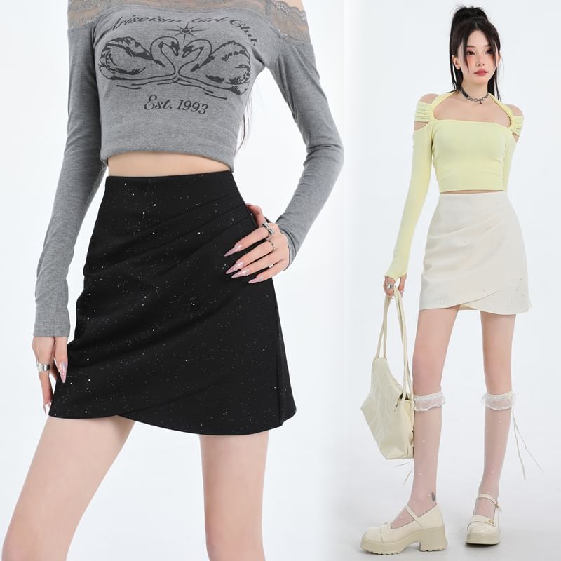Glitter Ruched Mini Skirt