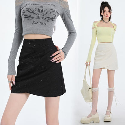 Glitter Ruched Mini Skirt