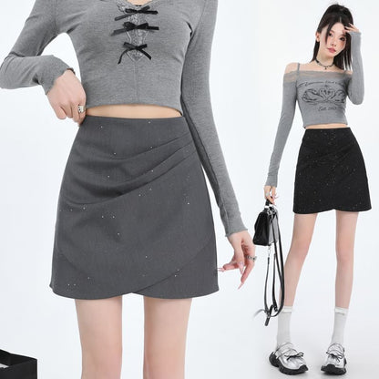 Glitter Ruched Mini Skirt