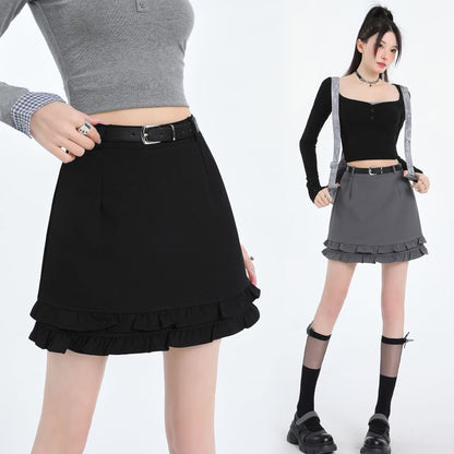Ruffled Mini A-Line Skirt