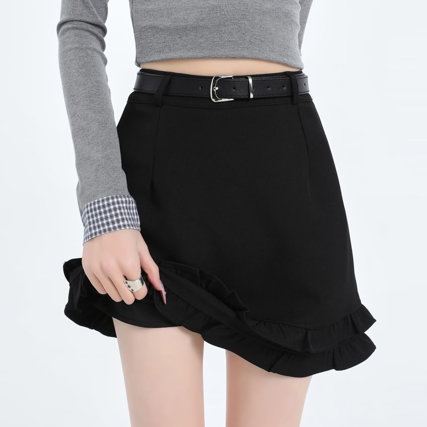 Ruffled Mini A-Line Skirt