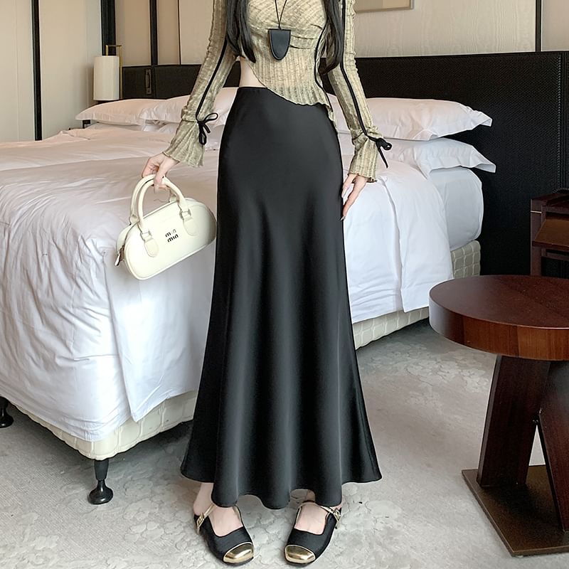 Satin Fishtail Maxi Skirt