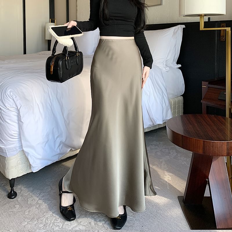 Satin Fishtail Maxi Skirt