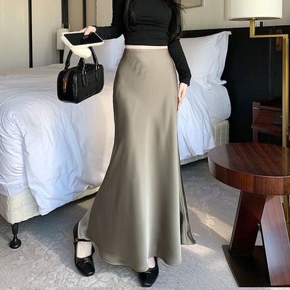 Satin Fishtail Maxi Skirt
