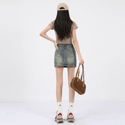 Denim Mini Skirt Mid Waist
