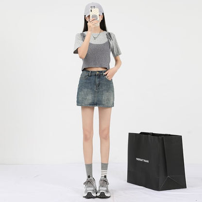 Denim Mini Skirt Mid Waist