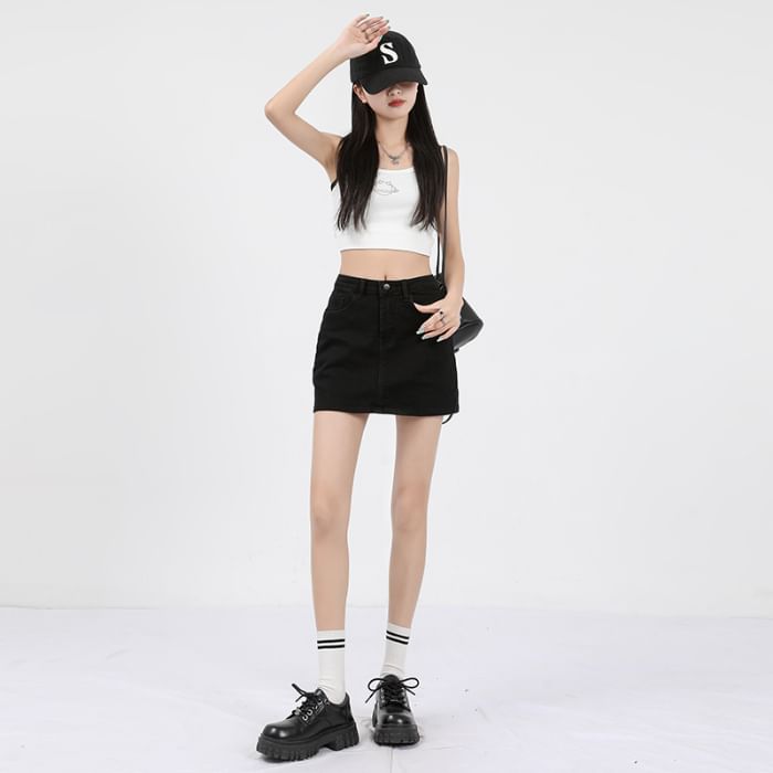 Denim Mini Skirt Mid Waist