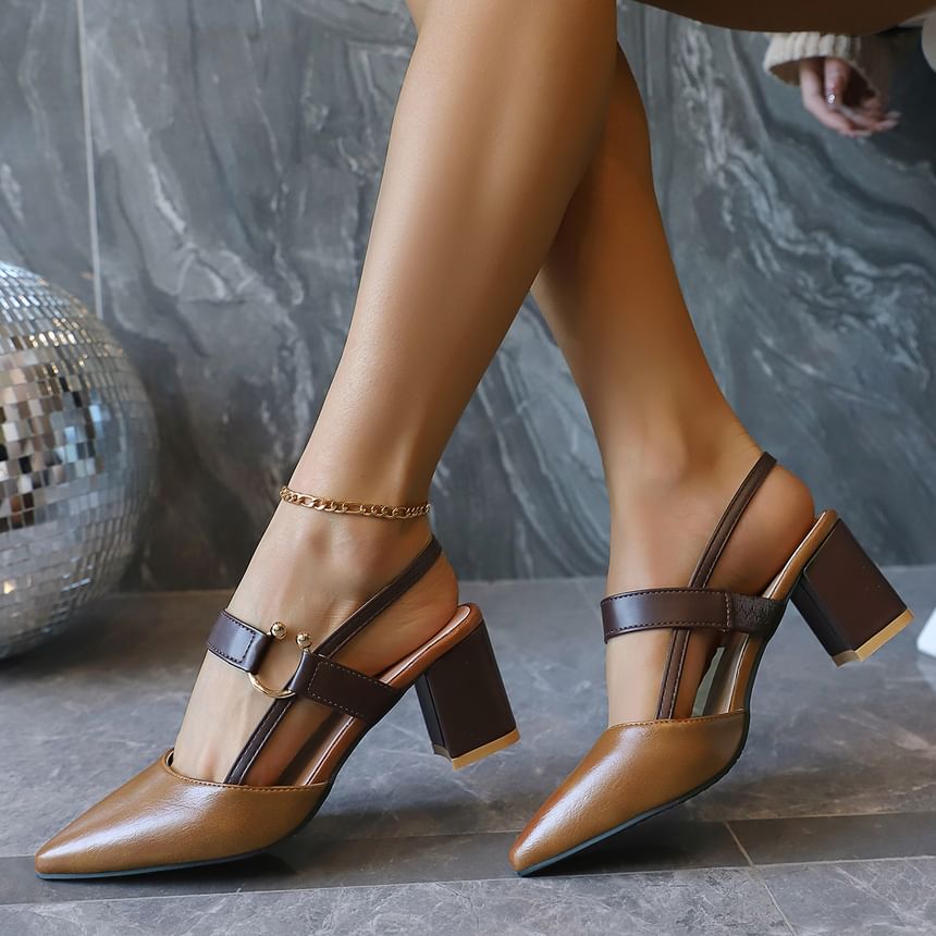 Pointed Slingback Chunky Heel Sandals