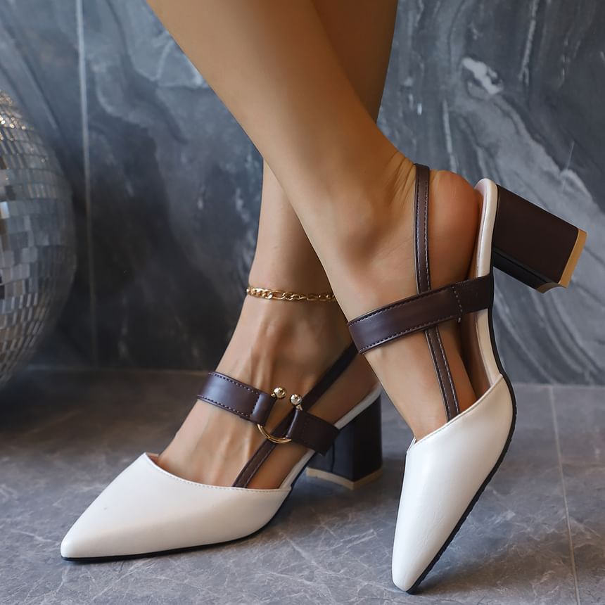 Pointed Slingback Chunky Heel Sandals