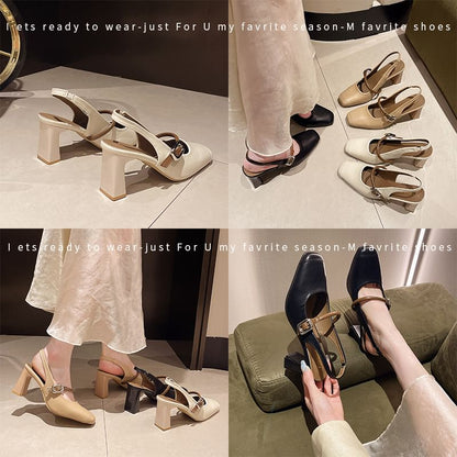 Square Toe Slingback Chunky Heel Sandals