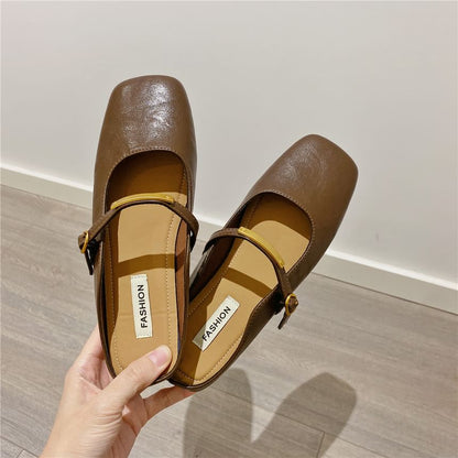 Square Toe Faux Leather Mary Jane Mules