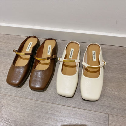 Square Toe Faux Leather Mary Jane Mules