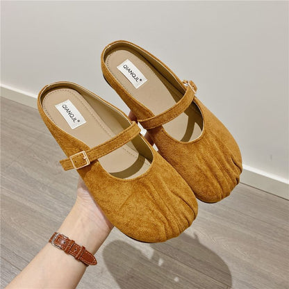 Round Toe Plain Ruched Mary Jane Mules