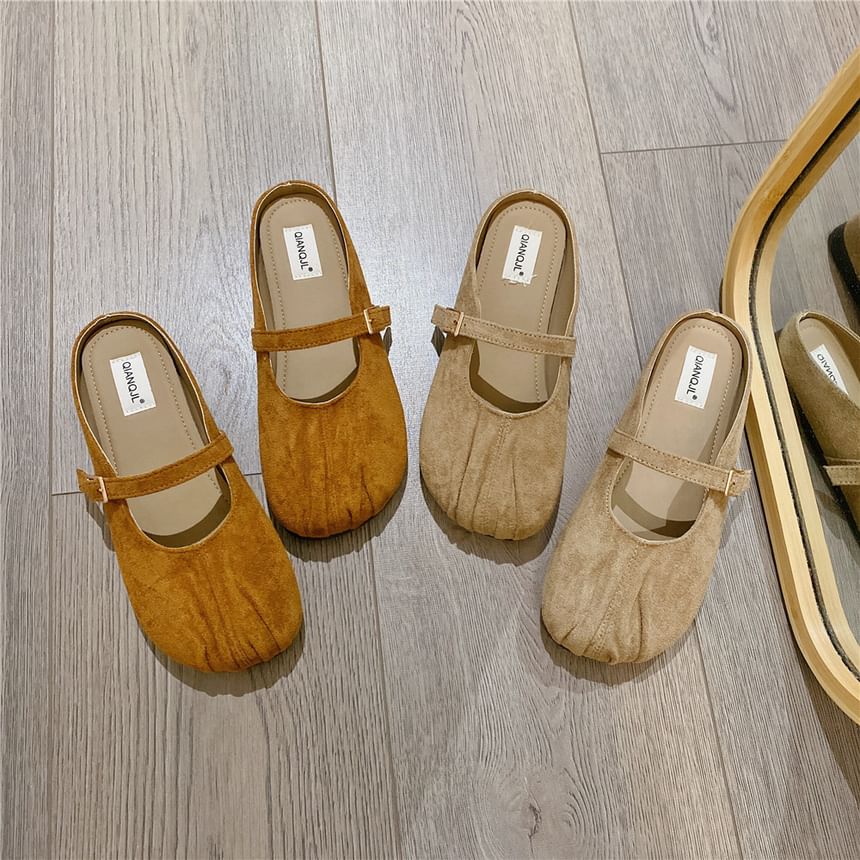 Round Toe Plain Ruched Mary Jane Mules