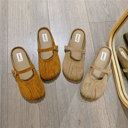 Round Toe Plain Ruched Mary Jane Mules