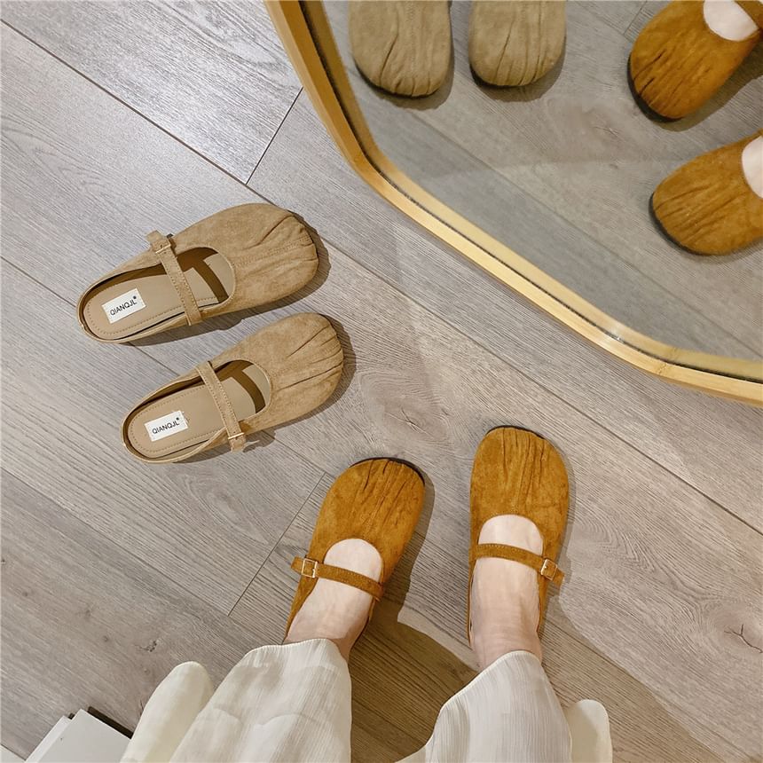 Round Toe Plain Ruched Mary Jane Mules