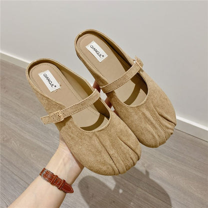 Round Toe Plain Ruched Mary Jane Mules