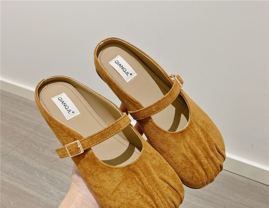 Round Toe Plain Ruched Mary Jane Mules