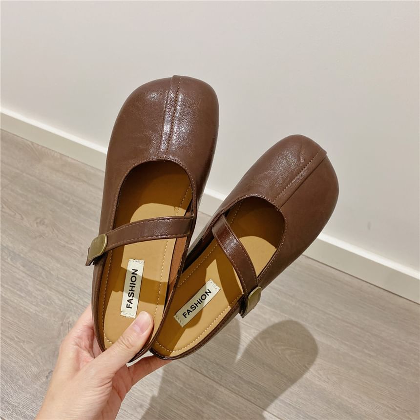 Adhesive Strap Plain Faux Leather Mary Jane Mules