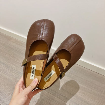 Adhesive Strap Plain Faux Leather Mary Jane Mules