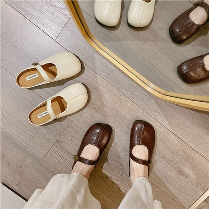 Adhesive Strap Plain Faux Leather Mary Jane Mules