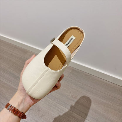 Adhesive Strap Plain Faux Leather Mary Jane Mules