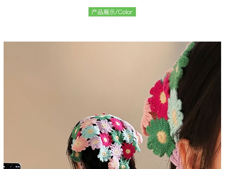 Knit Scarf Floral Head Triangle