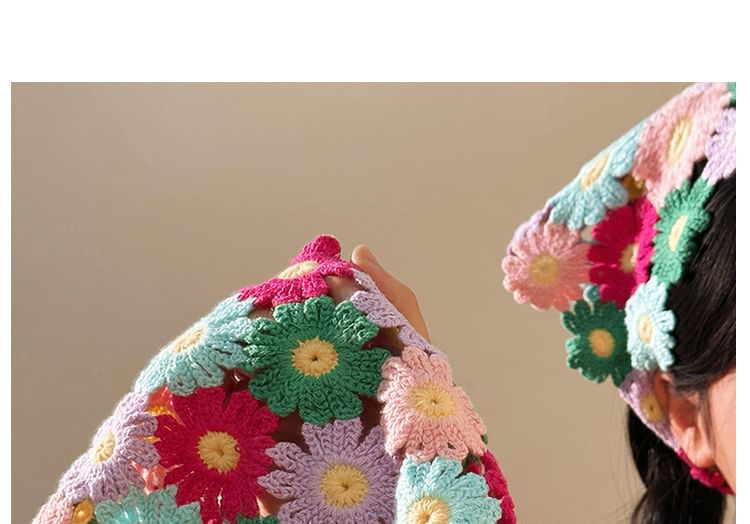 Knit Scarf Floral Head Triangle